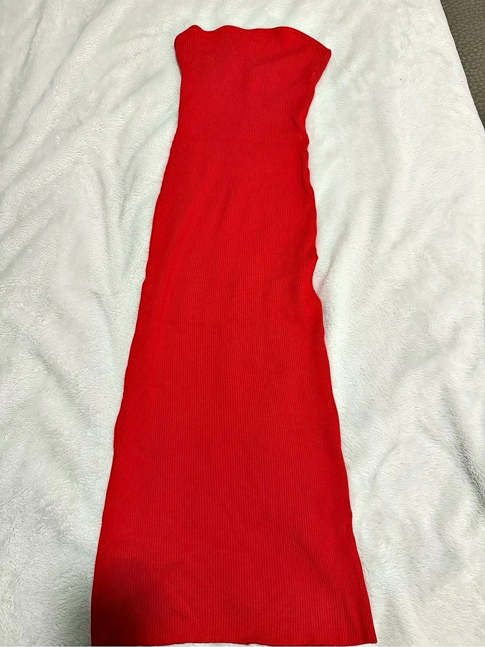 H&M Ribbed Tube Dress Red Midi Dress Size Small